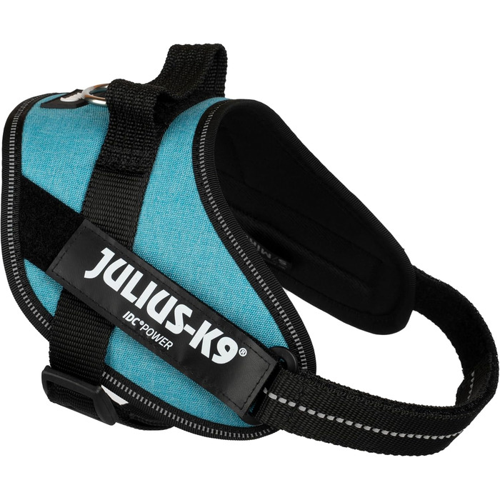 Шлейка для собак IDC Powergeschirr, розмір S, блакитна - відбиваюча шлейка з лого-полем, регульована, дихаюча, з великою свободою рухів, сертифікована Oeko-TEX, для малих, середніх та великих собак.