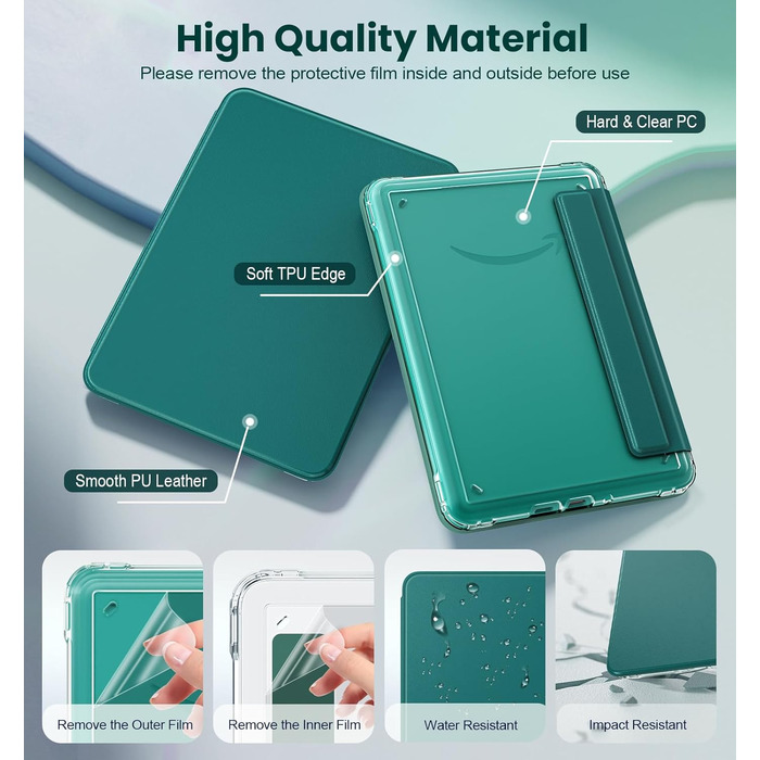 Чохол для Kindle Paperwhite 12 (2024) та Kindle Colorsoft (2024/2025) MoKo з магнітною застібкою, захист від подряпин, авто-сон/пробудження, колір A-Jade Green