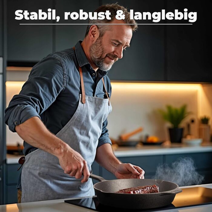TECOR Cast Iron Frying Pan Induction - honed, universal, natural - Durable Cast Iron Frying Pan for Induction - Non-Stick Cast Iron Frying Pan for Induction - Simply Top Quality - Cast iron pan induction (28 cm, Unseasoned Cast Iron)