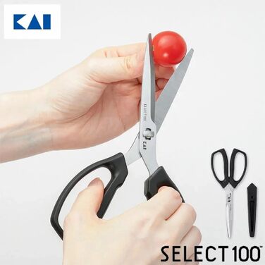 Кухонні ножиці KAI Slim-Light 18,5 см, гострі з зубчастим лезом, м'яка пластикова ручка, з захисною кришкою, легкі ножиці для кухні