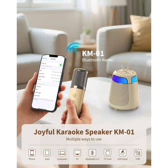 Караоке машина з 2 мікрофонами, Bluetooth, LED-підсвітка, 5 ефектів голосу, для дітей та сім'ї