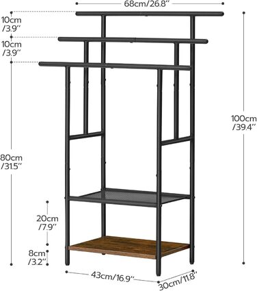HOOBRO Стійка для рушників з 3 перекладинами, 2 полиці, для ванної кімнати, коричнево-чорна