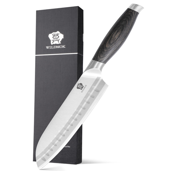 Ніж Santoku WILDMOK 18 см, японський кухонний ніж з нержавіючої сталі з ручкою з пакавуду – професійний ніж для кухні