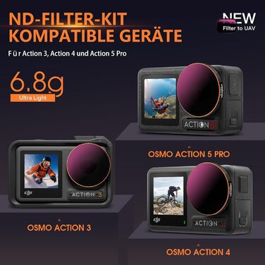 Набір фільтрів ND/CPL для DJI Osmo Action 5 Pro: CPL, ND8, ND16, ND32 (сумісний з Osmo Action 4/3)