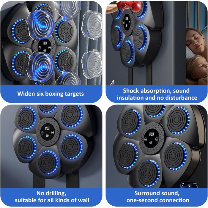 YeahBoom Музична Bluetooth Бокс-машина: тренажер для ударів з музикою, настінний, розумний, електронний
