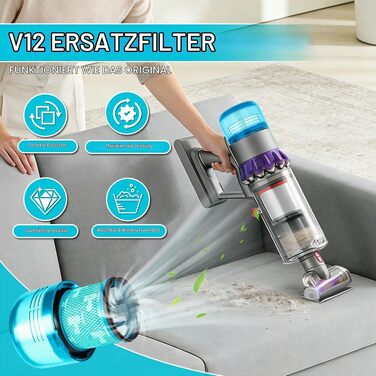 Набір фільтрів для пилососа Dyson V12 Detect Slim (3 шт.) з щіткою для чищення, сумісні з Absolute, Extra, Total Clean, Fluffy, запчастина #971517-01
