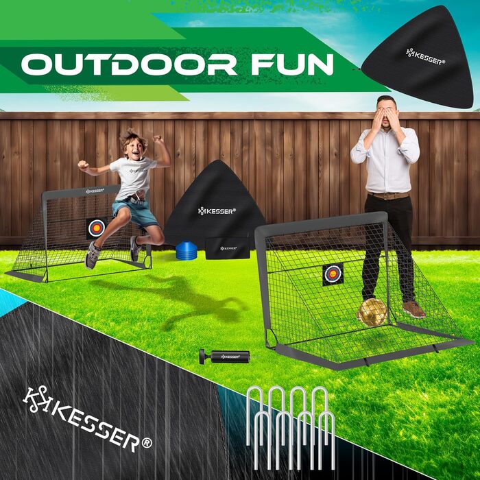 Дитячі футбольні ворота KESSER Pop-Up, набір 2 шт., складані з міцними скловолоконними стійками та сітками, для дому, вулиці та саду, з сумкою для транспортування, 6 фішками, насосом, мішенню, антрацит