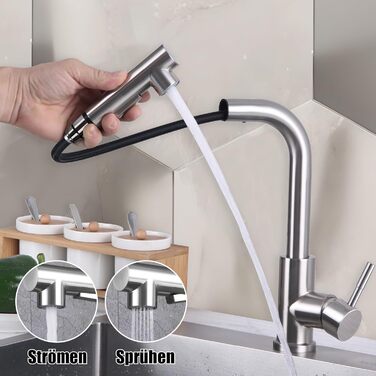 Висувний кран для кухні SEMANEY з двома режимами, поворотний на 360°, з донним виливом, однорегуляторний, матовий (для кухні)