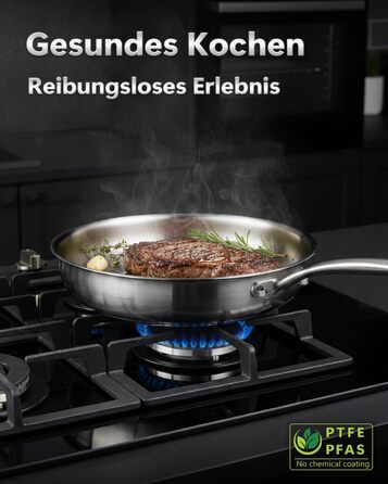 Сковорода з нержавіючої сталі 30 см Titan, з кришкою, для індукційних плит, 18/10, підходить для духовки та посудомийної машини