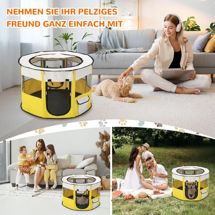 Переносний вольєр для тварин Allsopets: клітка для собак, котів, кроликів (XL, жовтий)