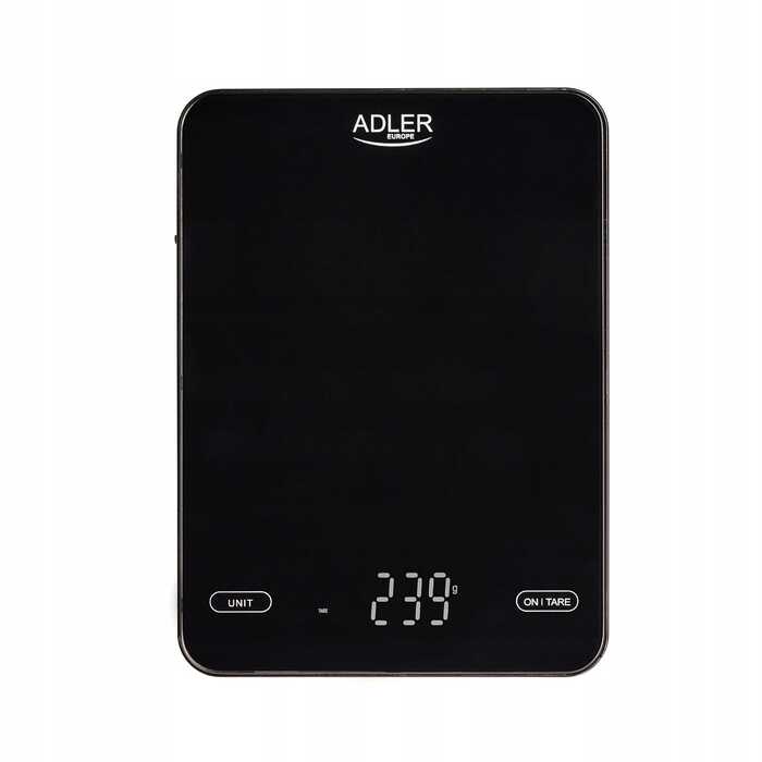 Кухонні ваги Adler чорні, 10 кг, USB-зарядка, LED-дисплей