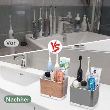 Тримач для зубних щіток електричних з отворами для стоку, дерев'яниста текстура, органайзер для зубних щіток на 4 слоти, легкий у чищенні, для ванної кімнати, коричневий малюнок деревини, середній