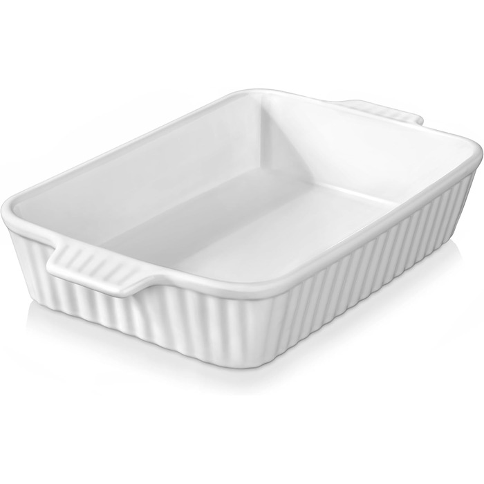 Керамічна форма для запікання MALACASA Bake.Bake 3 л, 37.5 см, прямокутна, біла, для лазаньї, тірамісу, запіканок, на 4-6 осіб