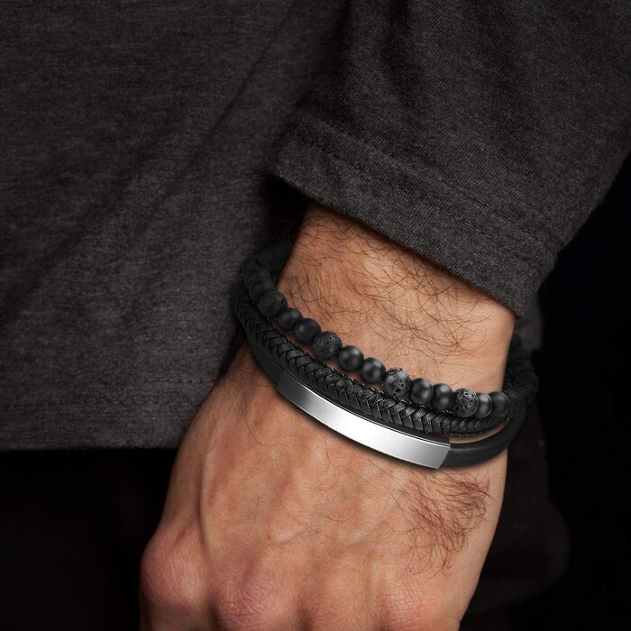 Чоловічий шкіряний браслет Casisto Lederarmband з гравіюванням, плетінка, магнітний замок (чорний/коричневий, 17.5 см)