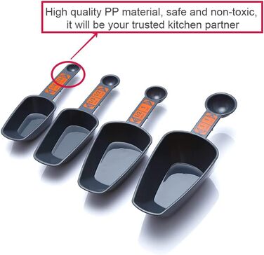 WAAZI 4-Piece Measuring Spoon Set for Baking and Cooking - 1/4 Cup to 1 Cup - PP Plastic Measuring Spoons Kitchen Tool Measuring Cup Set