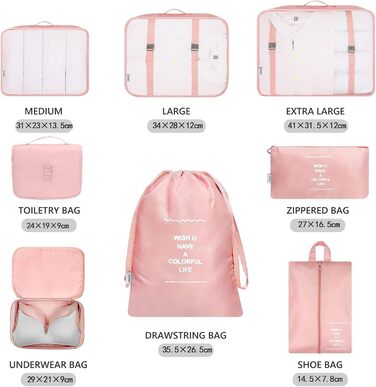 Набір органайзерів для валізи MURISE (6/8 шт.) – рожевий, для подорожей та подорожей