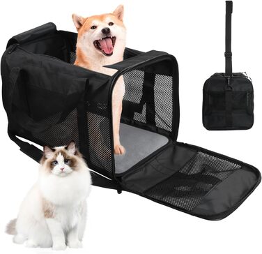 Транспортна сумка для кота та собаки Amexo, складана переноска для тварин, переноска для котів та собак середніх розмірів до 10 кг, 44 x 27 x 28 см (чорна)