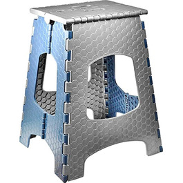 Складний стілець Stark 44 см – табурет до 120 кг, з ручкою, неслизький для кухні, ванної, саду та майстерні, компактний (Сіро-блакитний)