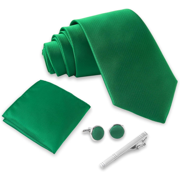 Набір краваток Massi Morino для чоловіків з нагрудним хустинкою, краватковою голкою та запонками - ідеальний подарунок на весілля, зелений, універсальний розмір
