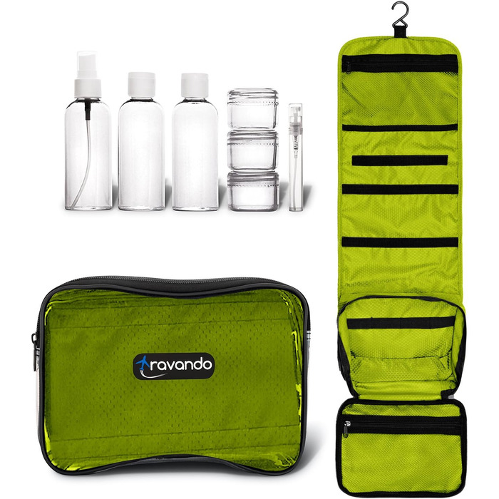 Чоловіча дорожня косметичка TRAVANDO з петлею, прозора, велика, для подорожей, зелена