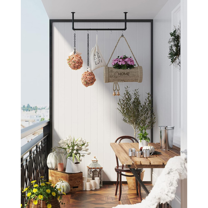 SONGMICS Wall Mounted Clothes Rails, 2 Pack, Coat Rails, Wall Mount, Space-Saving, 92 x 30 x 7.5 cm, Easy Assembly, Industrial Design, for Small Apartments, Black HSR67BK02