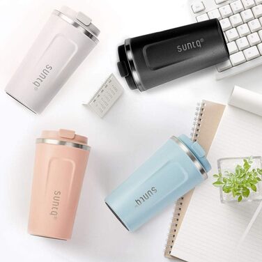 Термокружка для кави з нержавіючої сталі SUNTQ - 510 мл, з подвійними стінками, ізольована, з кришкою, що не протікає, багаторазова (Чорний)