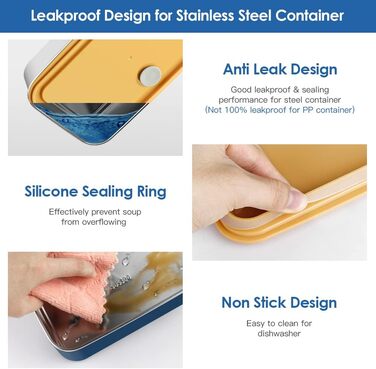 HOLIPOT Ланчбокс Bento Box з роздільниками, 2 рівні, з нержавіючої сталі та PP, з ложкою та виделкою, сумка, для дітей та дорослих, блакитний