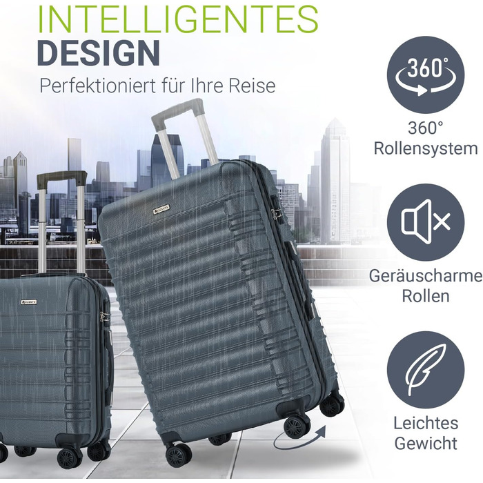 Набір валіз Juskys® з жорстким корпусом (4 шт.) - з кодовим замком, тихі колеса 360°, телескопічна ручка, легкий, колір антрацит