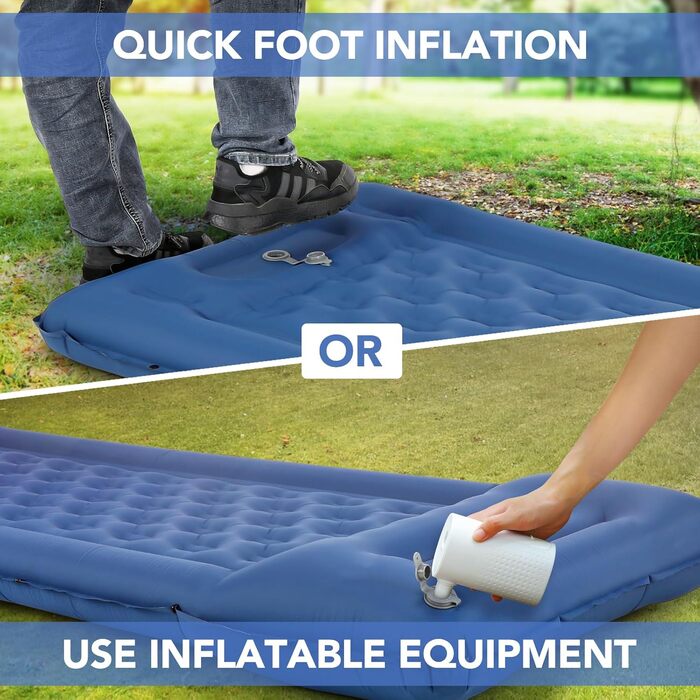 Надувний килимок для кемпінгу Tomshoo з інтегрованим насосом, подушкою та сумкою, блакитний