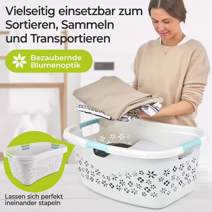 KiNDERWELT Преміум кошик для білизни 50 л, ергономічний, Soft-Touch ручки, великий, блакитний