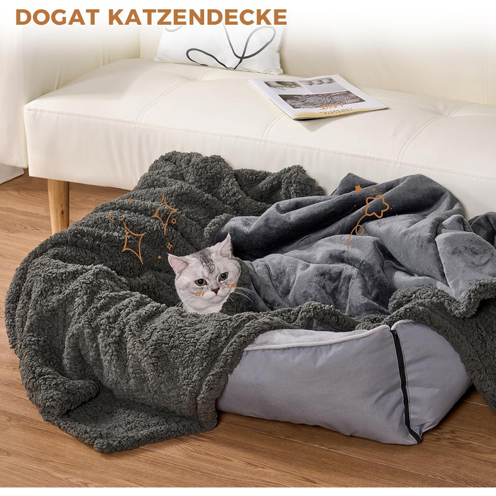 Водонепроникний коврик для собак, миючий, 120 x 100 см, двосторонній, для собак та котів середніх та великих порід, захист дивану та ліжка, м'який Sherpa Fleece та фланель, сірий L (120 x 100 см)