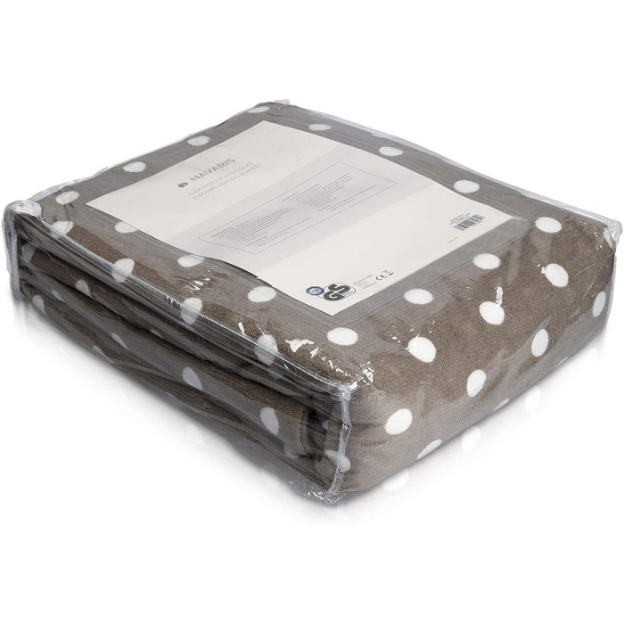 Електрична ковдра Navaris XXL 180x130 см з 3 рівнями нагріву, автовимкненням та можливістю прання. Тепла та м'яка ковдра з точками, темно-сірого кольору.