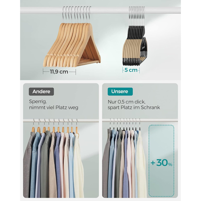 Набір вішалок SONGMICS, 20 шт., пластикові, обертовий гачок, сірий, для одягу