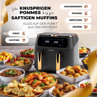 Аерофритюрниця Soretho Dual Zone 2800Вт, 2 камери, 9 л, 10 програм, Shake-функція, сенсорний дисплей, температура 80-200°C