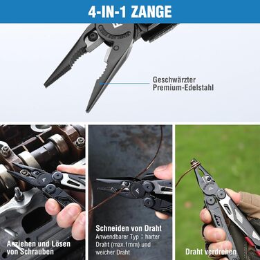 FLISSA 19-in-1 Multifunction Pliers - Survival Multitool with Glass Breaker & Fire Starter - Camping, Repair & Emergency Tool with Carrying Case