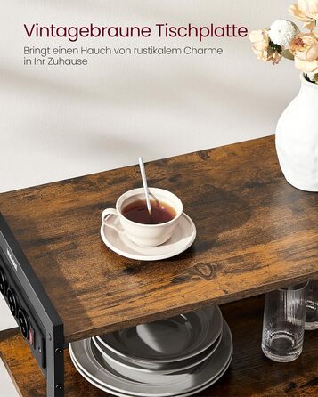 Стелаж кухонний VASAGLE з розетками, підлоговий з 2 металевими кошиками, стелаж пекаря з гачками, полиці, 35 x 80 x 93,5 см, індустріальний дизайн, вінтажний коричневий + чорний, KKS196K01