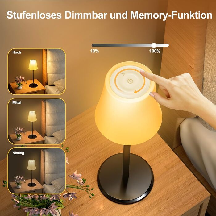 Бездротова LED лампа Suright для столу з регулюванням яскравості, 3 кольори + RGB, сенсорне керування, водонепроникність IP54, для ресторану, спальні, вечірки, кемпінгу, кав'ярні