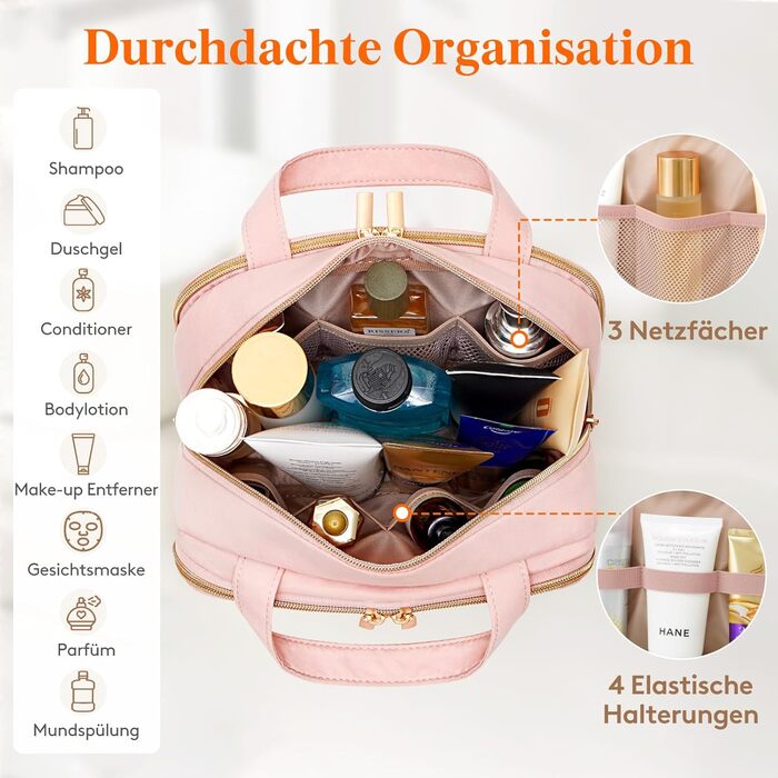 Lifewit Косметичка для подорожей 5L, Водовідштовхувальна, з відділенням для мокрого, Рожева