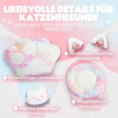 Ігровий крісло Dowinx Ergonomiczne з підніжкою, рожевий котячий дизайн, для дорослих, білий колір