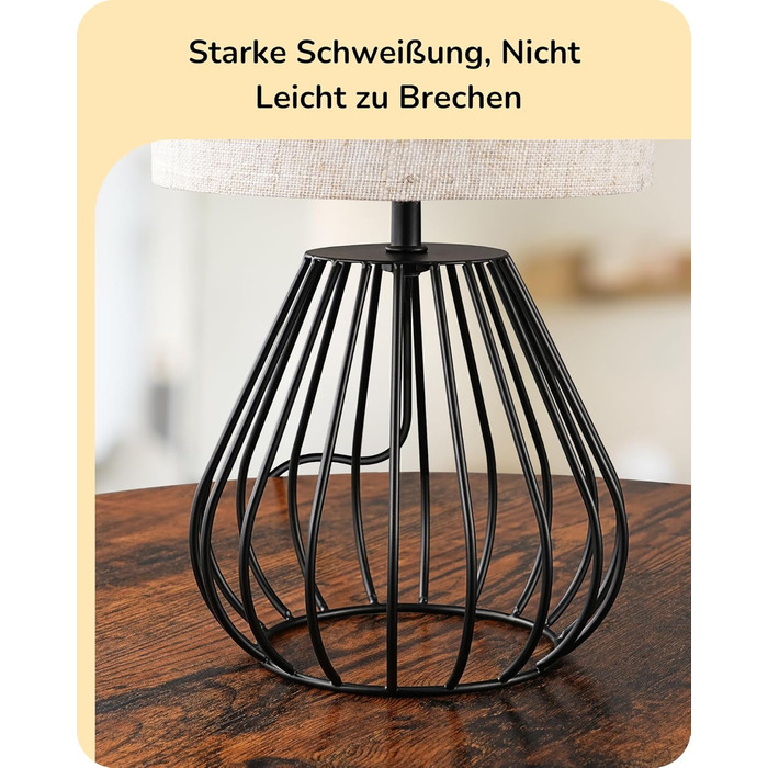 EDISHINE Настільна лампа, сучасний дизайн, індустріальний стиль, E14 цоколь, вінтаж, для спальні, вітальні, бежево-чорний льон + чорний