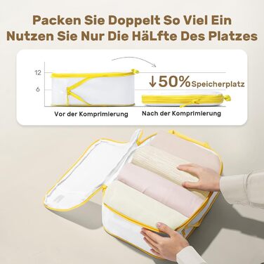 Набір з 8 компресійних органайзерів для валізи - чорний, лимонний колір
