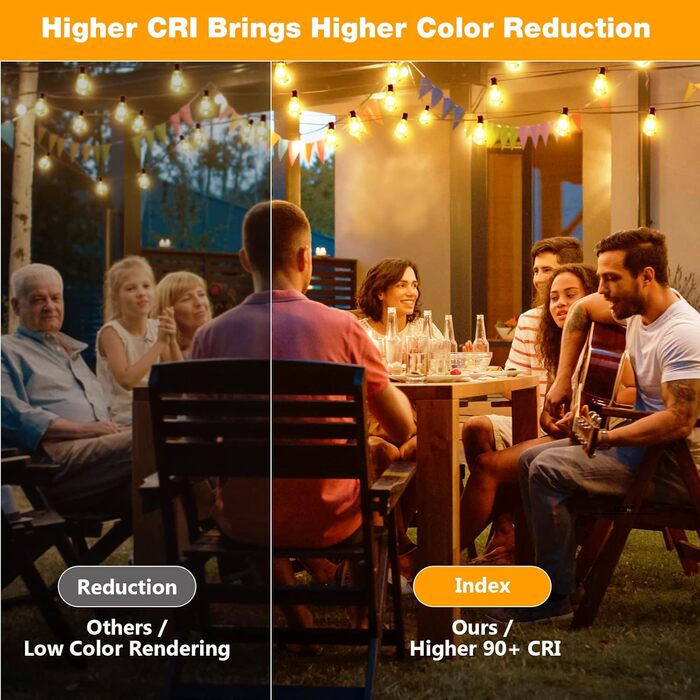 Льорочка з 50+2 LED-лампочками, 30 метрів, IP45, тепле світло, для саду, тераси, святкування, з пультом керування