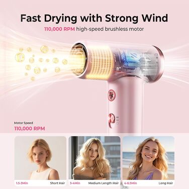 Atopskins Airstyler: Набір для укладки волосся 6 в 1 (фен-щітка, плойка, об'єм, укладка, рожевий)