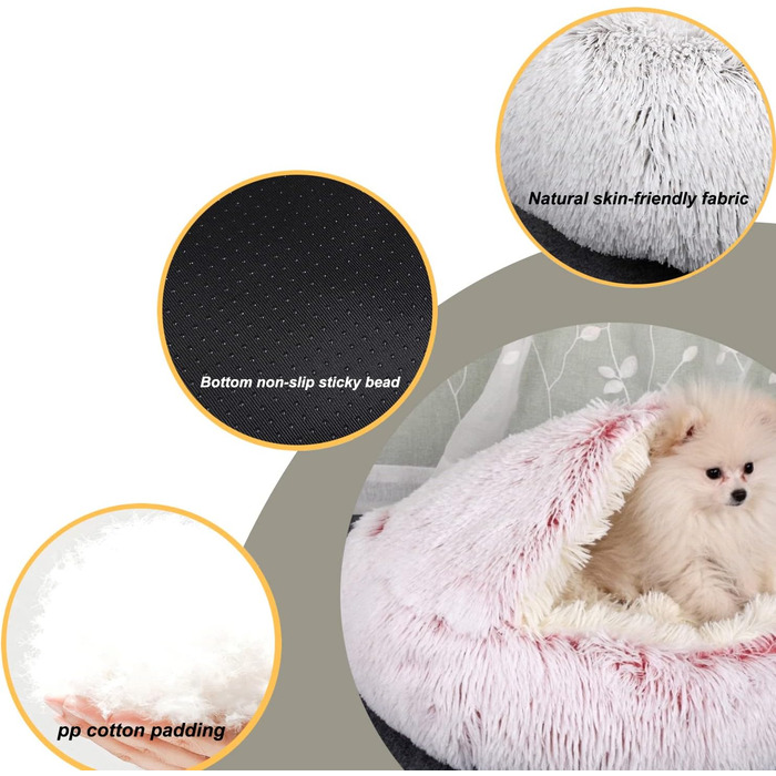 Comforting Cat Bed, Small Dog Bed, Warm Cozy Soft Plush Winter Bed for Cat Caves, Non-Slip Bottom, Machine Washable, Sofa Bed for Puppies/Small Medium Cats (rose 50 cm)