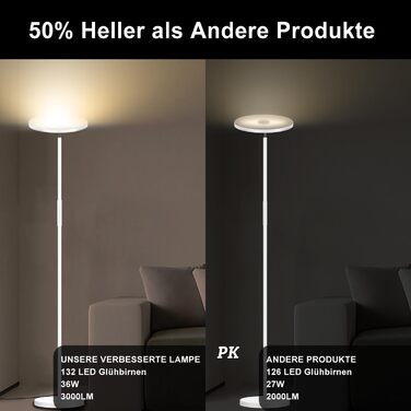 Стельова LED-лампа для вітальні Stehlampe Wohnzimmer: 4200LM, регулювання яскравості, пульт та сенсорне управління, 36W, тепле/холодне світло