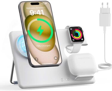 Зарядний пристрій JoyGeek 3-в-1 з MagSafe для Apple Watch, iPhone 16/15/14/13/12 та AirPods, складна зарядка