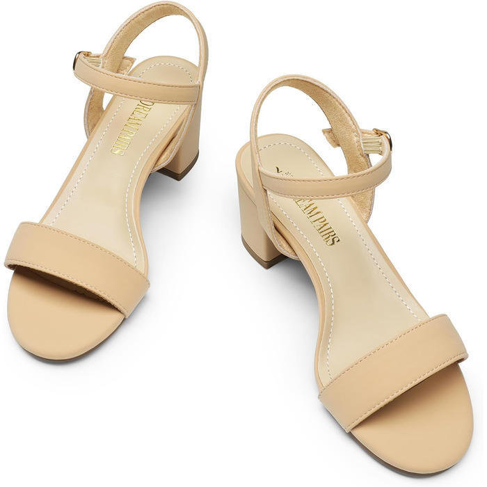 Жіночі босоніжки DREAM PAIRS на високій платформі та блочних підборах, відкритий ніс, колір нюд (40 EU, широка колодка)