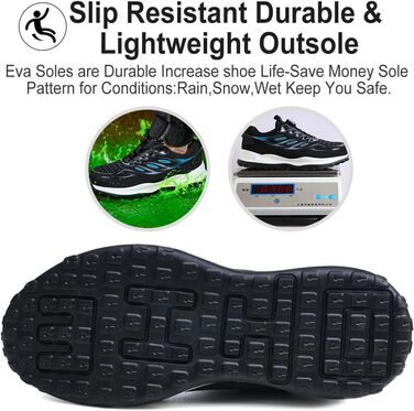 Робочі черевики: безпекові черевики для чоловіків та жінок, легкі, спортивні, дихаючі, зі сталевим підноском, унісекс, розміри 36-46 EU (42 EU, синій, на кнопці)