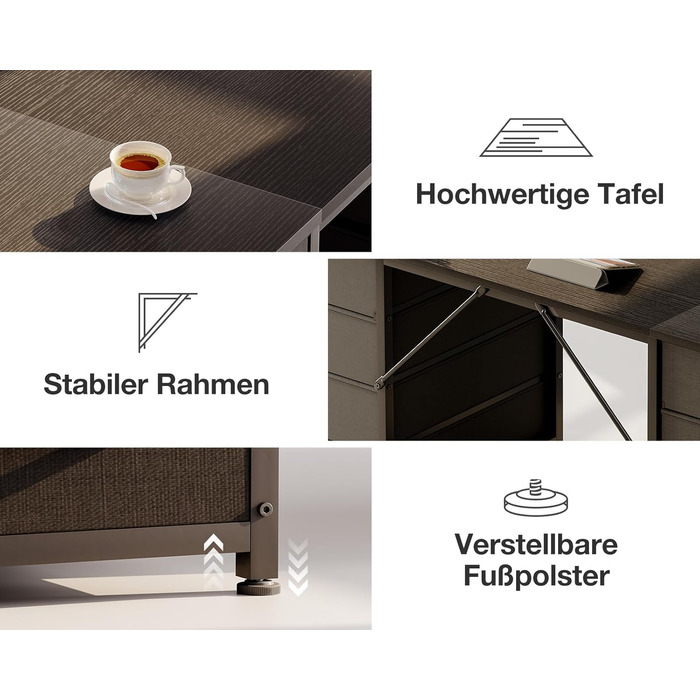 Комп'ютерний стіл Coleshome з 8 тканинними ящиками, 140x48 см, чорний | Стіл для офісу, дому, навчання