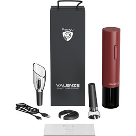 Premium Electric Corkscrew with Charging Station - Integrated Foil Cutter - Packaged in a High-Quality Gift Box - Black/Silver (Valenze - Red)